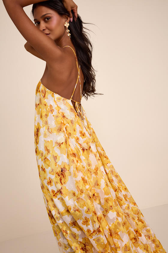 Dezzi Yellow Multi Floral Halter Shift Maxi Dress