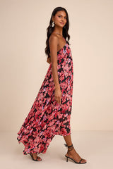 Dezzi Black Multi Floral Halter Shift Maxi Dress