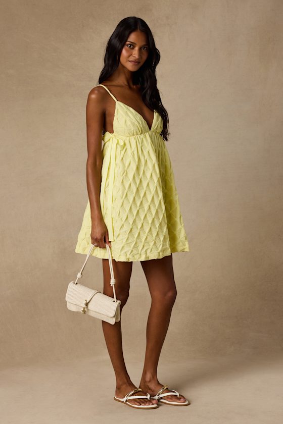 Jen Yellow Textured Babydoll Mini Dress