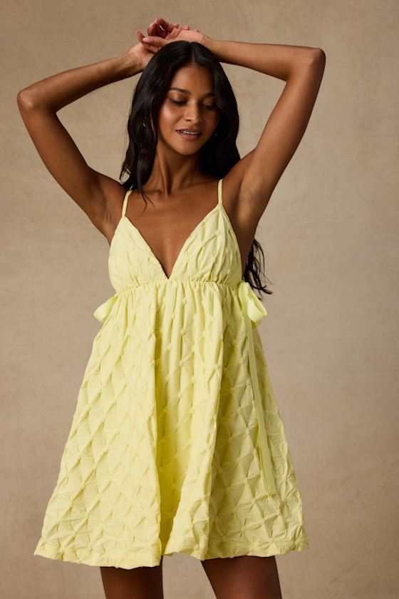 Jen Yellow Textured Babydoll Mini Dress