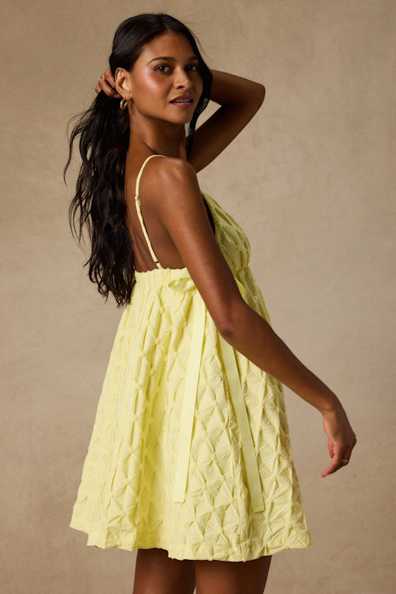 Jen Yellow Textured Babydoll Mini Dress