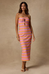 Skylaine Pink Multi Crochet Midi Dress