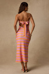 Skylaine Pink Multi Crochet Midi Dress