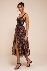 Francesca Black Floral Sleeveless Midi Dress