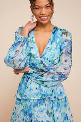 Macy Light Blue Multi Floral Tiered Midi Dress