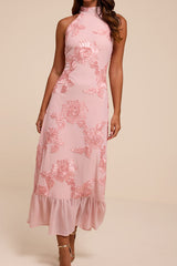 Margaret Light Pink Textured Ruffled Midi Dress