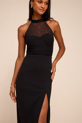 Baani Black Column Halter Maxi Dress