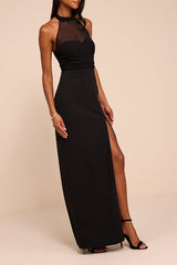 Baani Black Column Halter Maxi Dress