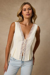 Mindy Ivory Lace Button-Front Tank Top