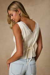 Mindy Ivory Lace Button-Front Tank Top