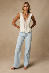 Mindy Ivory Lace Button-Front Tank Top