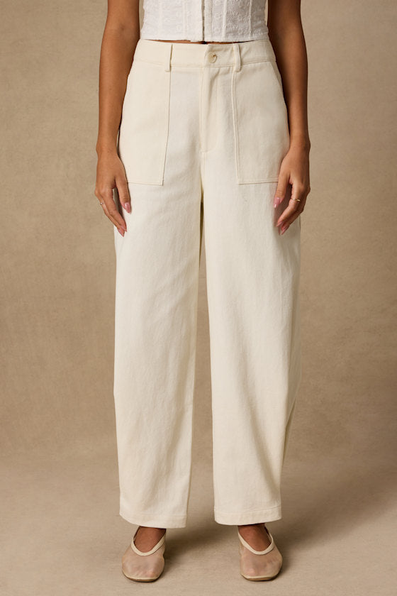 Merritt Cream Twill Barrel Leg Pants