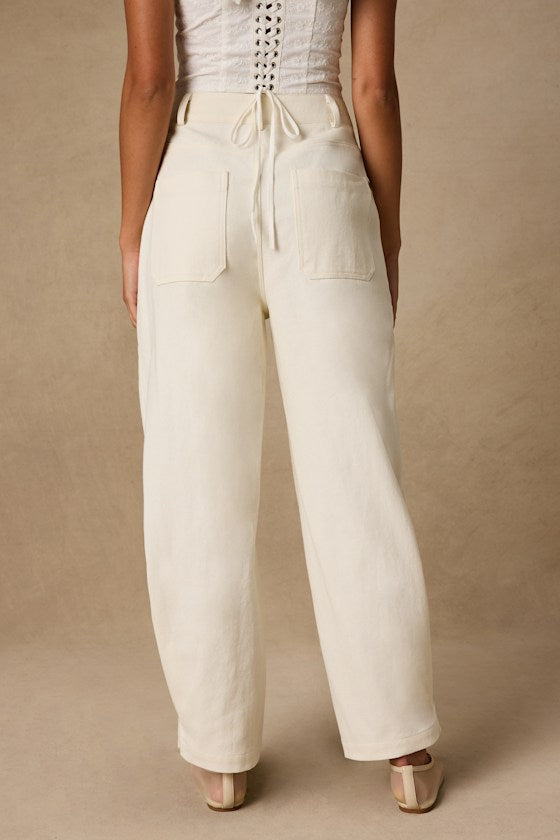Merritt Cream Twill Barrel Leg Pants