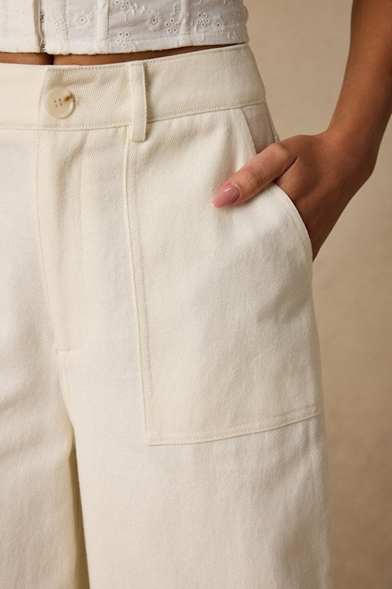 Merritt Cream Twill Barrel Leg Pants