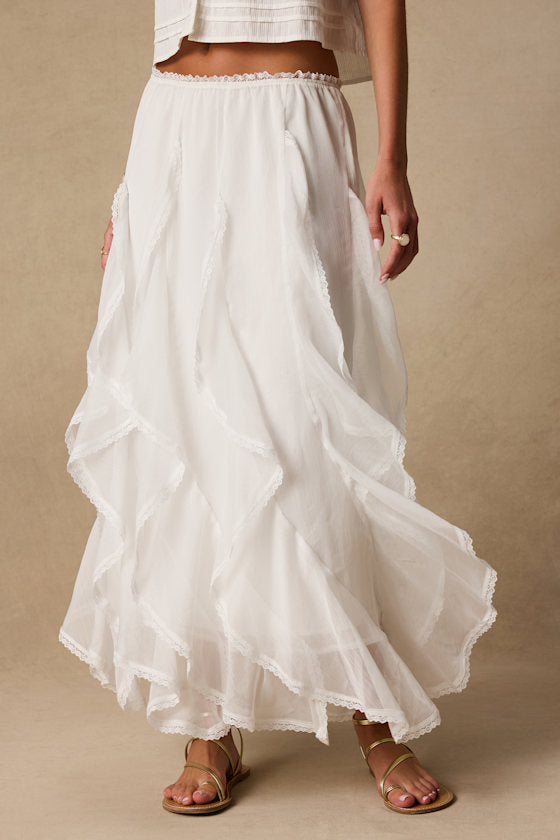 Tina White Ruffled Maxi Skirt