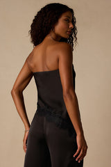 Amaya Black Satin Lace Asymmetrical Top