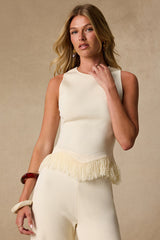 Helisa Cream Sweater Knit Fringe Tank Top