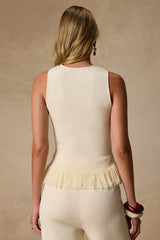 Helisa Cream Sweater Knit Fringe Tank Top