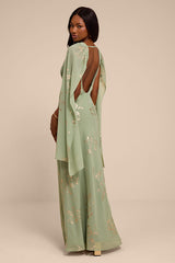 Sidonia Sage and Gold Floral Cowl Sash Maxi Dress
