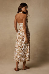 Alanna Ivory and Brown Floral Halter Midi Dress