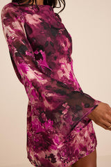 Jaleen Plum Floral Jacquard Bell Sleeve Mini Dress