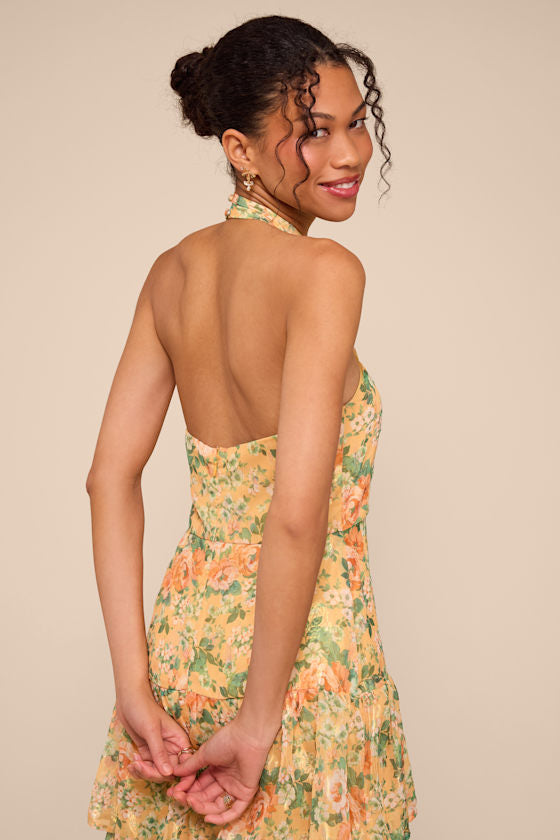 Cynthia Yellow Multi Floral Tiered Maxi Dress