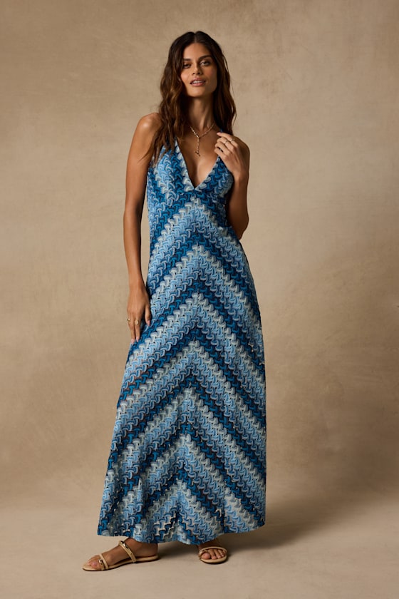 Marbella Blue Multi Crochet Sleeveless Maxi Dress