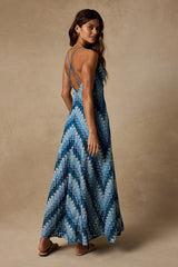Marbella Blue Multi Crochet Sleeveless Maxi Dress