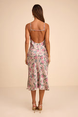 Kaitlyn Cream Multi Floral Satin Backless Midi Dress