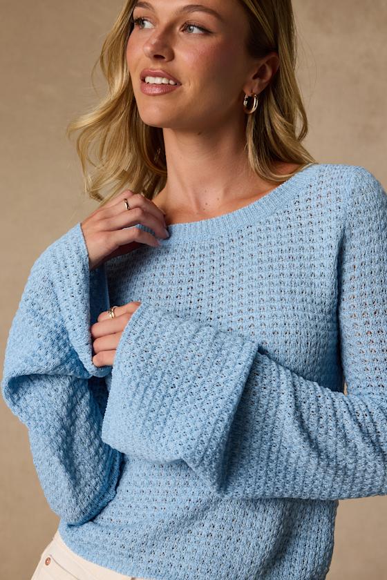 Akoya Light Blue Tie-Back Sweater Knit Top