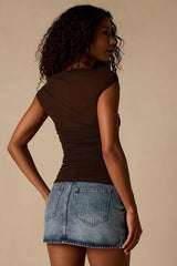 Sloan Brown Mesh Cap Sleeve Top