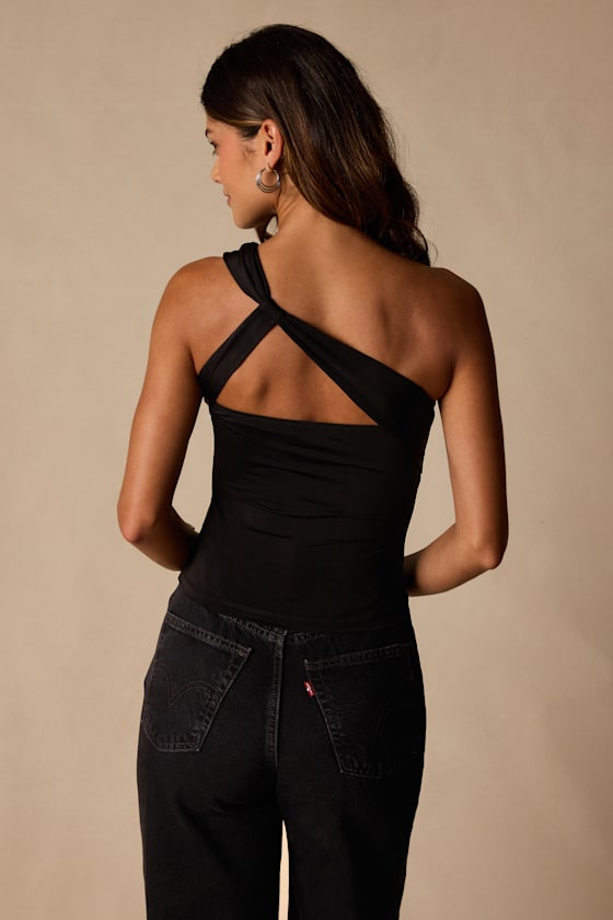Emiliana Black Jersey Knit Asymmetrical Top