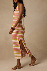 Nalani Pink Multi Striped Crochet Halter Midi Dress