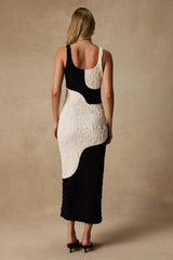 Instantly Adored Black and Ivory Color Block Textured Midi Dress