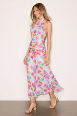 Nancy Light Blue Multi Mesh Halter Midi Dress