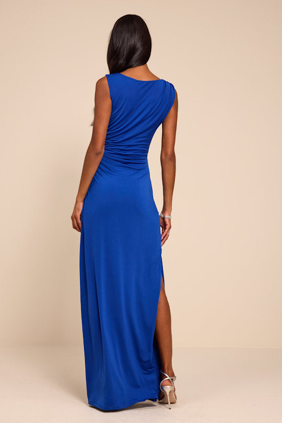 Significant Allure Blue Slinky Knit Ruched Maxi Dress