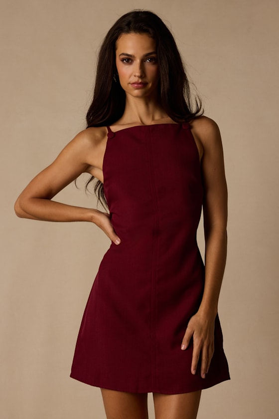Chic Ease Wine Red Sleeveless Mini Dress