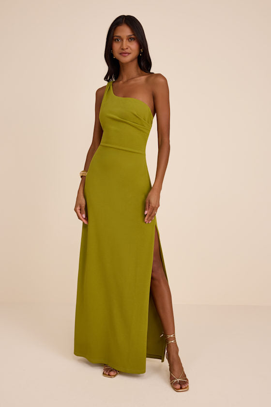 Maevyn Chartreuse Cowl Back Column Maxi Dress