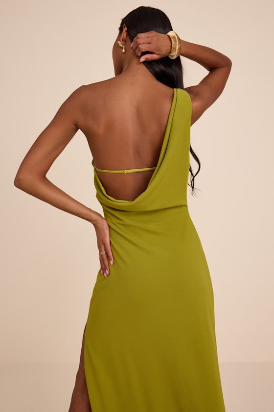 Maevyn Chartreuse Cowl Back Column Maxi Dress
