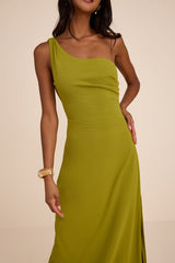 Maevyn Chartreuse Cowl Back Column Maxi Dress