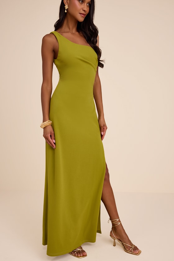 Maevyn Chartreuse Cowl Back Column Maxi Dress