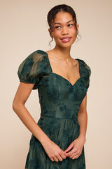 Sweetest Behavior Emerald Embroidered Puff Sleeve Midi Dress