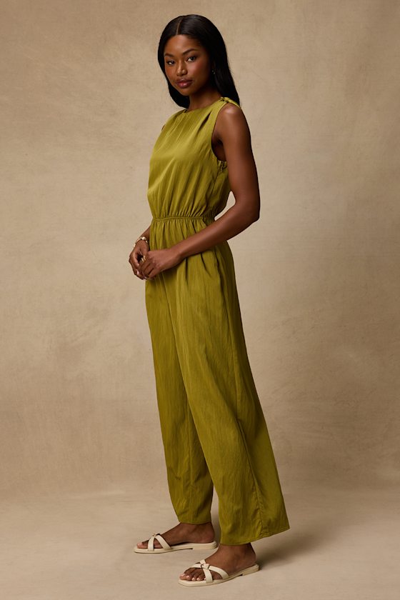 Nami Chartreuse Cotton Wide-Leg Jumpsuit