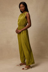 Nami Chartreuse Cotton Wide-Leg Jumpsuit