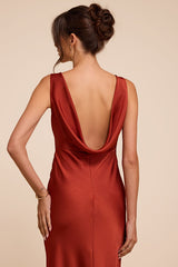 Hatley Rust Red Satin Cowl Back Maxi Dress