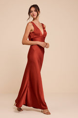 Hatley Rust Red Satin Cowl Back Maxi Dress