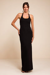 Tamisha Black Halter Ponte Knit Maxi Dress