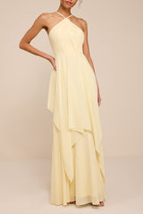 Aletta Pale Yellow Tiered Halter Maxi Dress