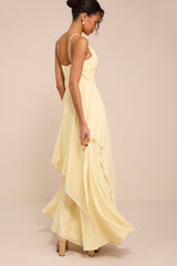 Aletta Pale Yellow Tiered Halter Maxi Dress