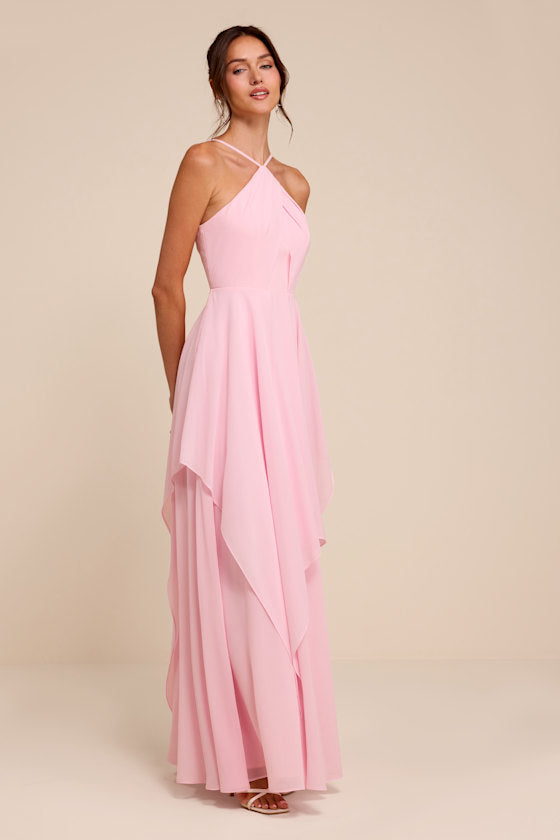 Aletta Light Pink Tiered Halter Maxi Dress